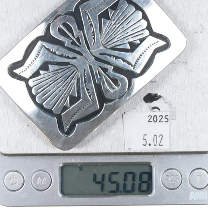 Jacob Kahe Navajo sterling silver belt buckle in overlay style Ketoh pattern - Estate Fresh Austin
