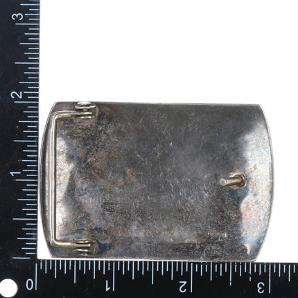 Mark Tawahongva Hopi Overlay Belt buckle w/ pueblos Kokopelli sterling silver - Estate Fresh Austin