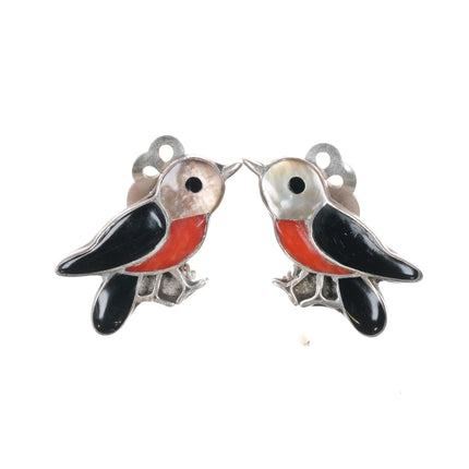 Vintage Zuni Sterling silver channel inlay bird clip-on earrings - Estate Fresh Austin