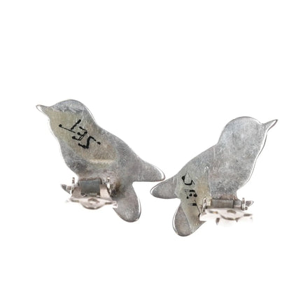 Vintage Zuni Sterling silver channel inlay bird clip-on earrings - Estate Fresh Austin