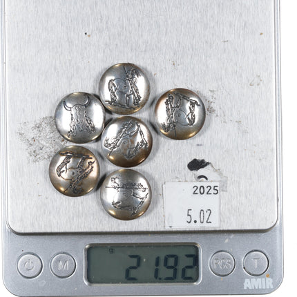 6 Vintage Southwestern sterling silver button cover set End of the Trail Cow - Estate Fresh Austin