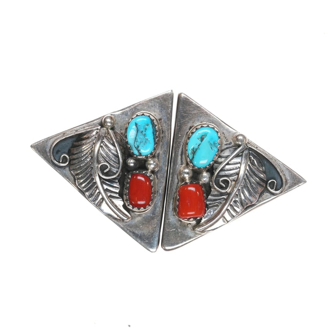 1970's Vintage Navajo sterling silver turquoise, and coral collar tips - Estate Fresh Austin