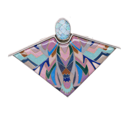 Fabulous Art Deco Enamel/Opal inlay sterling silver pendant/pin - Estate Fresh Austin