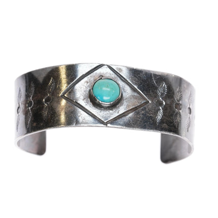6" Vintage Native American sterling silver hand stamped turquoise cuff bracelet - Estate Fresh Austin