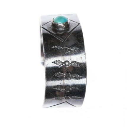 6" Vintage Native American sterling silver hand stamped turquoise cuff bracelet - Estate Fresh Austin