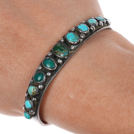6" 1920's Navajo Ingot Silver multi-color turquoise row cuff bracelet sterling - Estate Fresh Austin