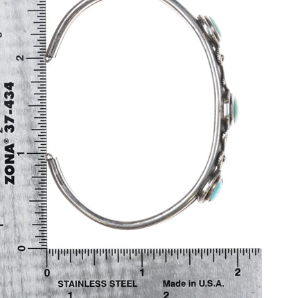 6.375" 20's-30's Navajo Ingot Silver 3 stone cuff bracelet w/nice twisted wire - Estate Fresh Austin