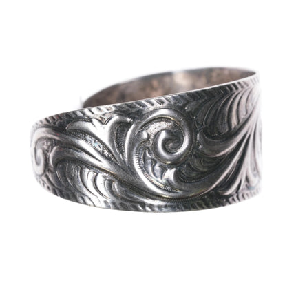 7" Southwestern style sterling silver scroll design cuff bracelet Thailand - Estate Fresh Austin