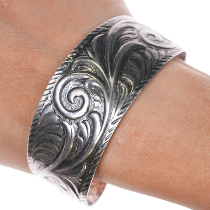 7" Southwestern style sterling silver scroll design cuff bracelet Thailand - Estate Fresh Austin