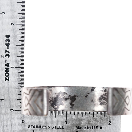 6.5" Vintage Navajo Hand Chiseled design sterling silver cuff bracelet - Estate Fresh Austin