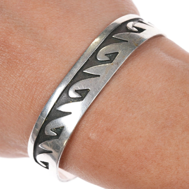6.1" Vintage Native American sterling silver cuff bracelet w/overlay design - Estate Fresh Austin