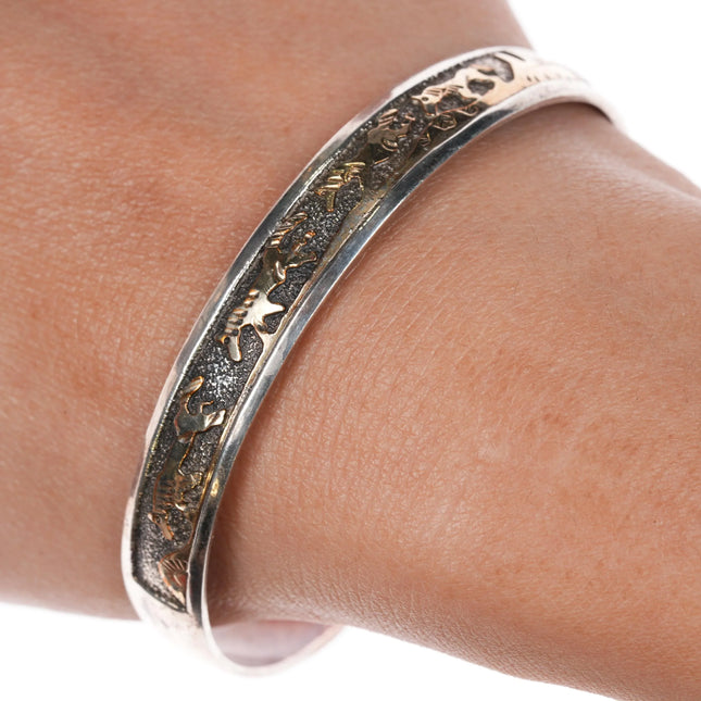 7" Tom and Sylvia Kee Navajo sterling silver gold filled storyteller cuff bracelet - Estate Fresh Austin