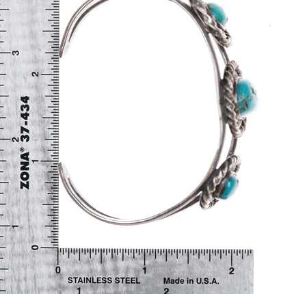 7.25" Vintage Navajo sterling silver twisted wire bezel turquoise cuff bracelet - Estate Fresh Austin