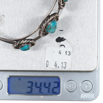 7.25" Vintage Navajo sterling silver twisted wire bezel turquoise cuff bracelet - Estate Fresh Austin