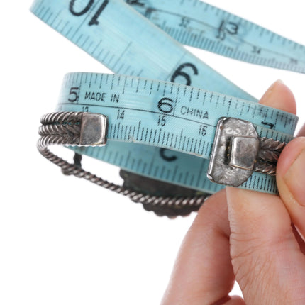 6 3/8" c1940's Navajo twisted sterling silver wire nice turquoise cuff bracelet - Estate Fresh Austin