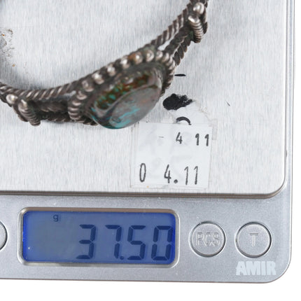 6 3/8" c1940's Navajo twisted sterling silver wire nice turquoise cuff bracelet - Estate Fresh Austin