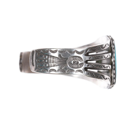 6.5" Navajo ingot silver intricately stamped turquoise cuff bracelet - Estate Fresh Austin