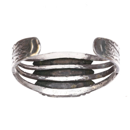 6.5" Navajo ingot silver intricately stamped turquoise cuff bracelet - Estate Fresh Austin