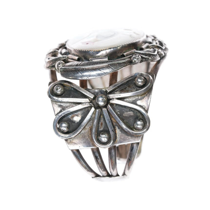 6.75" vintage Zuni heavy sterling silver MOP Inlay bird cuff bracelet - Estate Fresh Austin