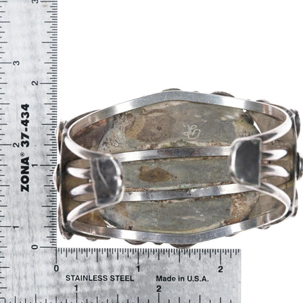 6.75" vintage Zuni heavy sterling silver MOP Inlay bird cuff bracelet - Estate Fresh Austin