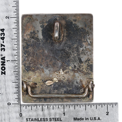 c1950's Zuni sterling silver peacock inlaid turquoise belt buckle - Estate Fresh Austin