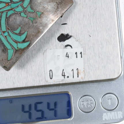 c1950's Zuni sterling silver peacock inlaid turquoise belt buckle - Estate Fresh Austin