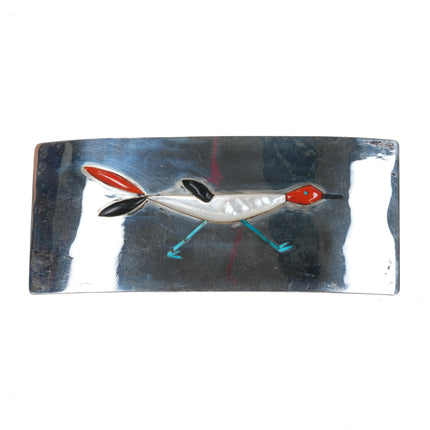Huge Zuni Sterling inlay Roadrunner concho/belt buckle CIJ - Estate Fresh Austin