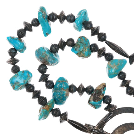 60's-70's Navajo sterling silver turquoise beaded naja necklace - Estate Fresh Austin