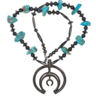 60's-70's Navajo sterling silver turquoise beaded naja necklace - Estate Fresh Austin