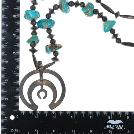 60's-70's Navajo sterling silver turquoise beaded naja necklace - Estate Fresh Austin