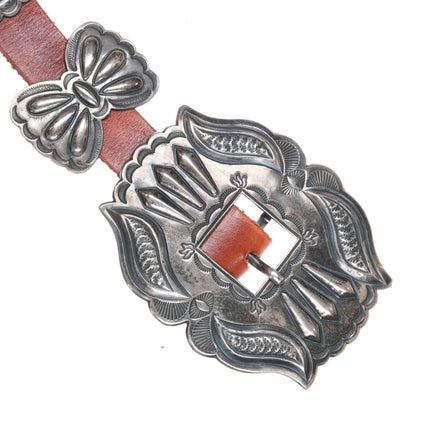Harry Morgan Navajo Sterling silver Heavy stamped Repousse Butterfly concho belt - Estate Fresh Austin