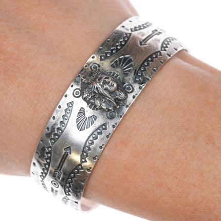 6.5" c1930's Mohawk Trail Fred Harvey era sterling souvenir cuff bracelet - Estate Fresh Austin