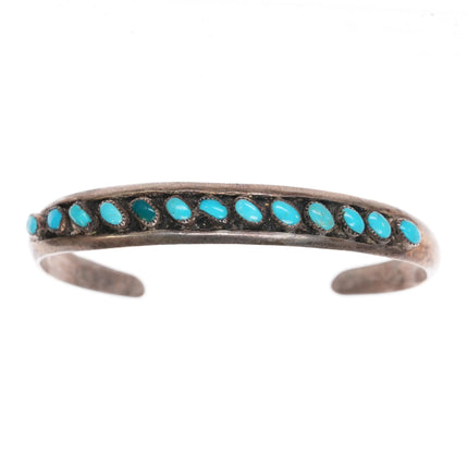 6.125" c1950's Sterling and turquoise slant row cast cuff bracelet - Estate Fresh Austin