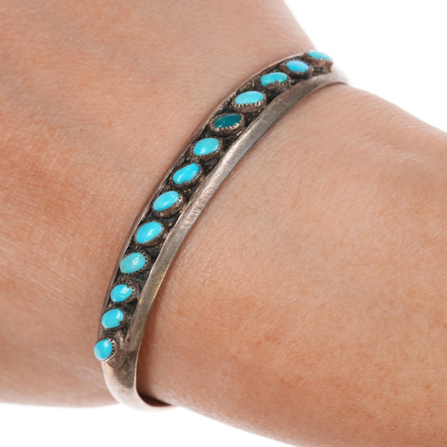 6.125" c1950's Sterling and turquoise slant row cast cuff bracelet - Estate Fresh Austin