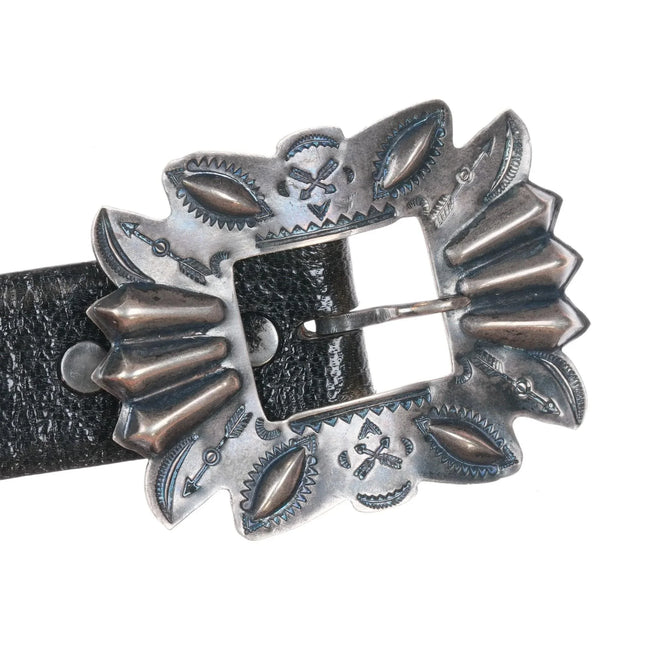 c1940's Navajo Sterling silver Heavy stamped Repousse concho belt - Estate Fresh Austin