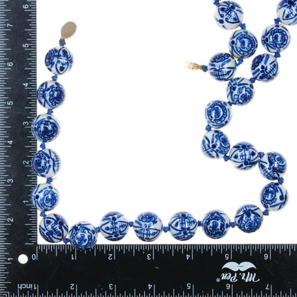 18-20mm 26" Chinese Republic period hand painted porcelain beaded necklace - Estate Fresh Austin
