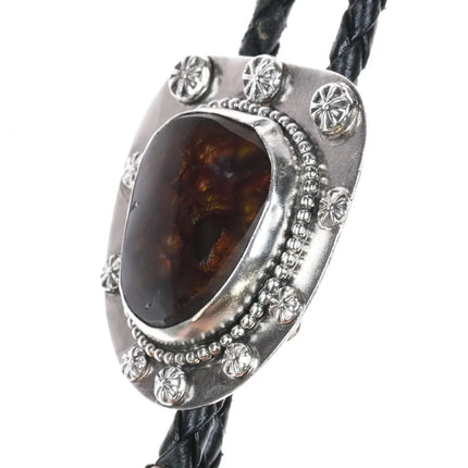 Vintage 1978 sterling silver Arizona Fire Agate bolo tie - Estate Fresh Austin