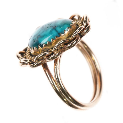 sz7 14k gold southwestern ring with high grade spiderweb turquoise - Estate Fresh Austin