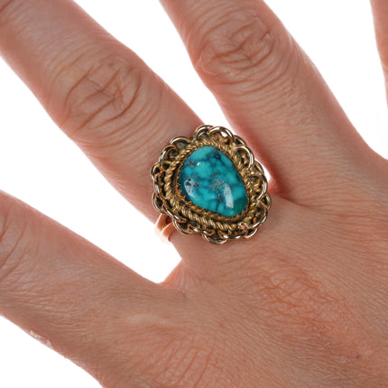 sz7 14k gold southwestern ring with high grade spiderweb turquoise - Estate Fresh Austin