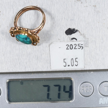 sz7 14k gold southwestern ring with high grade spiderweb turquoise - Estate Fresh Austin