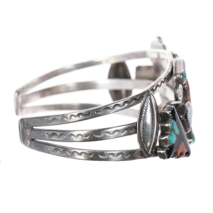 6.4" c1950's Zuni Rainbow Man sterling silver cuff bracelet nicely stamped sides