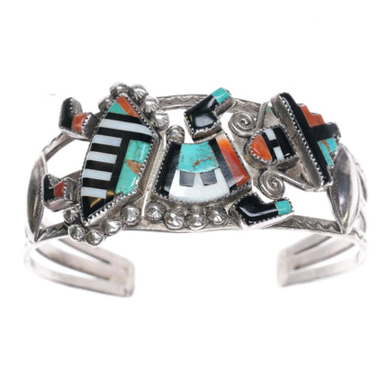 6.4" c1950's Zuni Rainbow Man sterling silver cuff bracelet nicely stamped sides