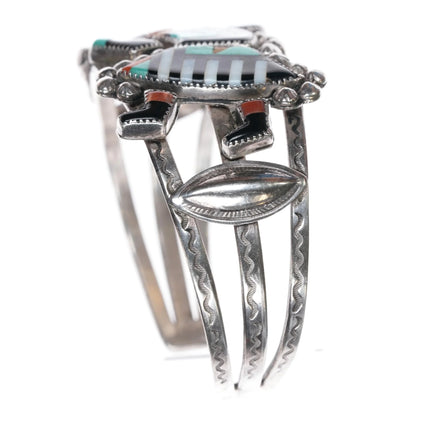 6.4" c1950's Zuni Rainbow Man sterling silver cuff bracelet nicely stamped sides