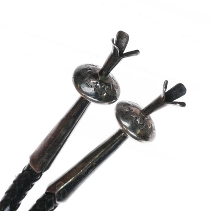 80's-90's Large Charlie John Navajo sterling silver Kingman turquoise bolo tie - Estate Fresh Austin