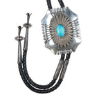80's-90's Large Charlie John Navajo sterling silver Kingman turquoise bolo tie - Estate Fresh Austin