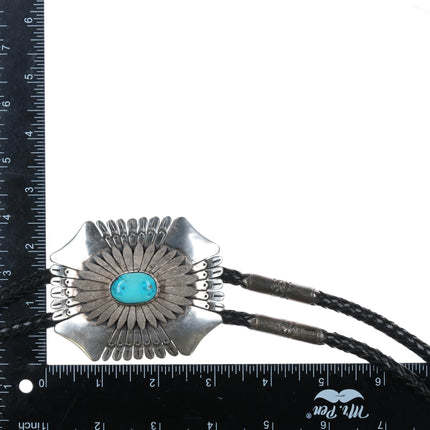 80's-90's Large Charlie John Navajo sterling silver Kingman turquoise bolo tie - Estate Fresh Austin