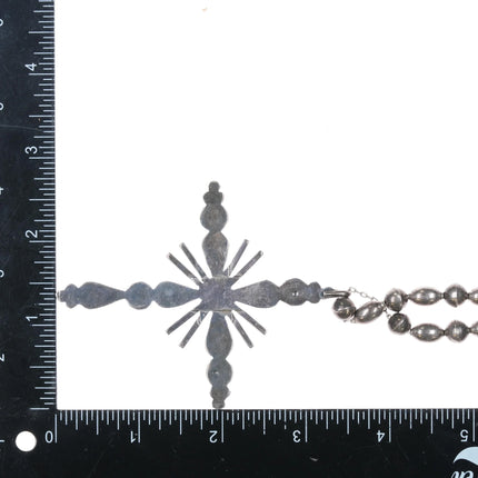 Big 60's-70's Vintage Zuni sterling silver cross needlepoint turquoise necklace - Estate Fresh Austin