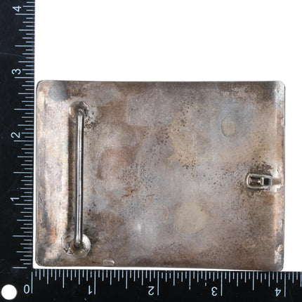 1970's Little Turtle Navajo sterling silver carved Kingman turquoise belt buckle - Estate Fresh Austin