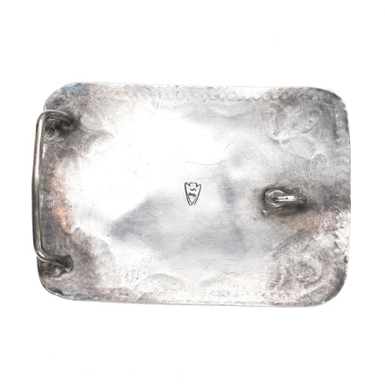 c1950's Navajo hand stamped Sterling silver turqoise cluster belt buckle - Estate Fresh Austin