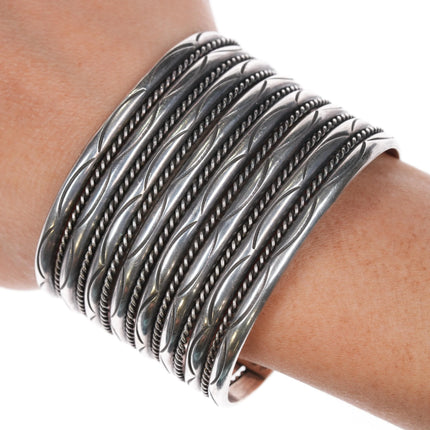 6.25" Vintage Tahe Navajo multi Band sterling silver twisted wire cuff bracelet - Estate Fresh Austin